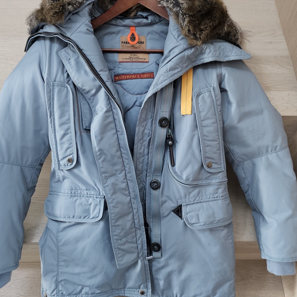 Parajumpers Sky Blue Puffer Coat with Fur Trim